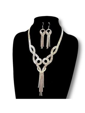 THALIA SODI Silver-Tone Statement Necklace & Tassel Earring Set | NWT